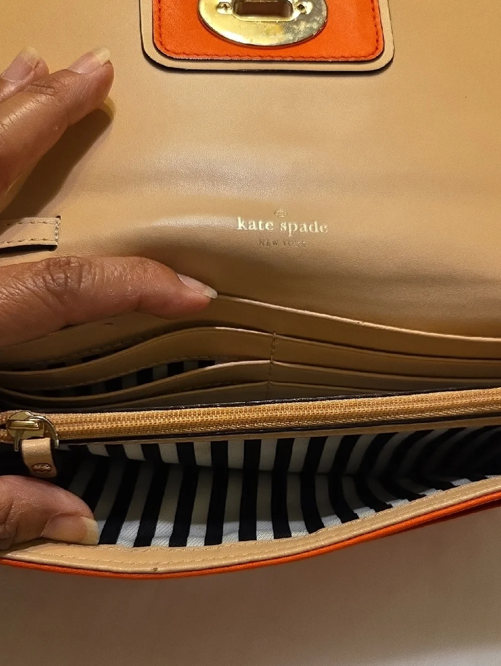 Katw Spade Orange Leather‎ Wristlet Wallet with Turn-Lock Closure